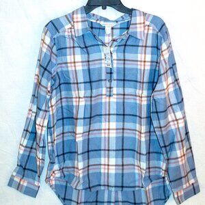 Christopher & Banks Women’s Medium Blue Plaid Popover Shirt – NWT